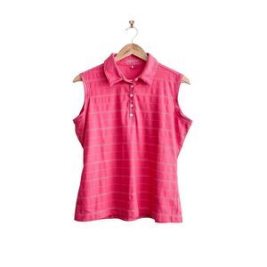 Nike Golf Womens Athletic Top Fit Dry Collared Sleeveless Stripes Pink Large